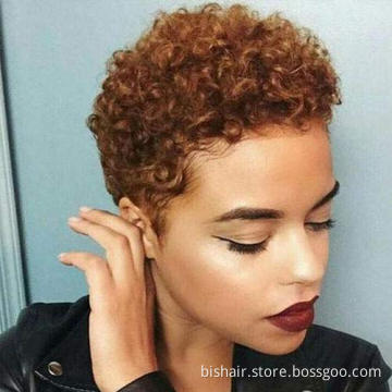 Short Water Wave Hair 2 Color Wig Pixie Cut Machine Made Wig100% Human Hair Wig Suitable for Women's Short Wig 150% Density